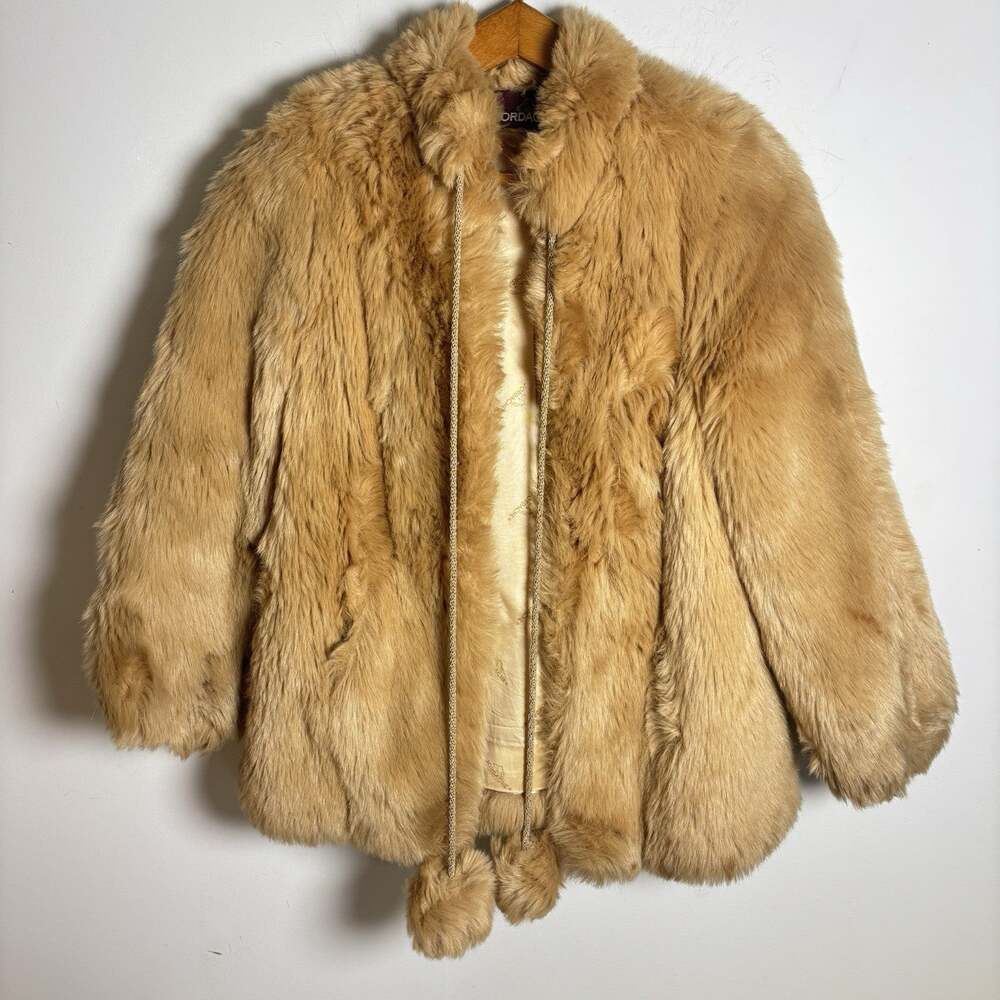 Vintage 1980s Jordache Faux Fur Coat Mock Neck Size L?